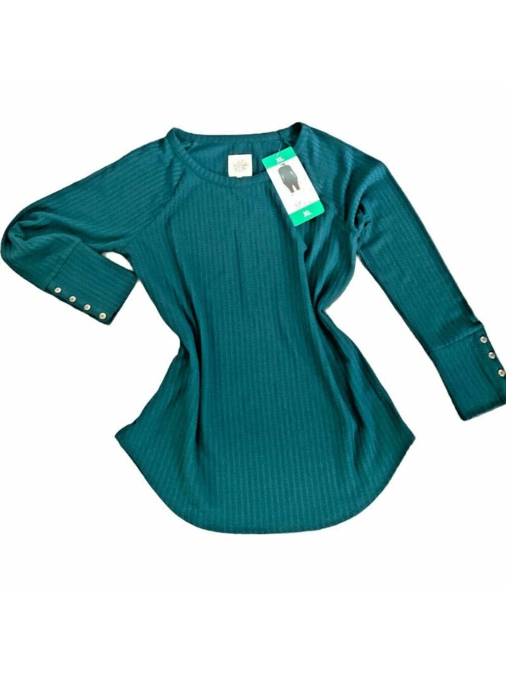 NWT Chaser Waffle Knit Button Cuff Thermal Top Sz XL Teal Blue-Green #218F